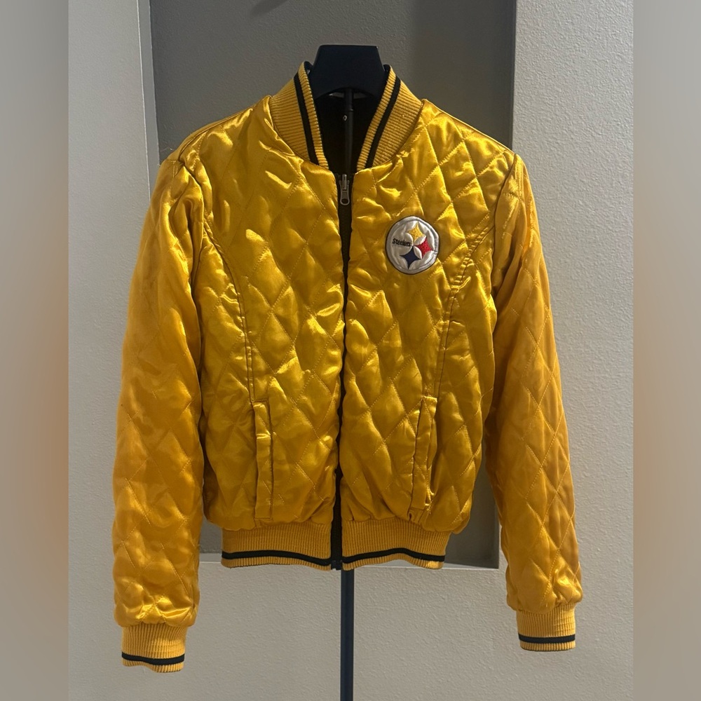 Vintage 80’s NFL Pittsburgh Steelers Reversible Yellow & Black Bomber Jacket - Picture 2 of 12